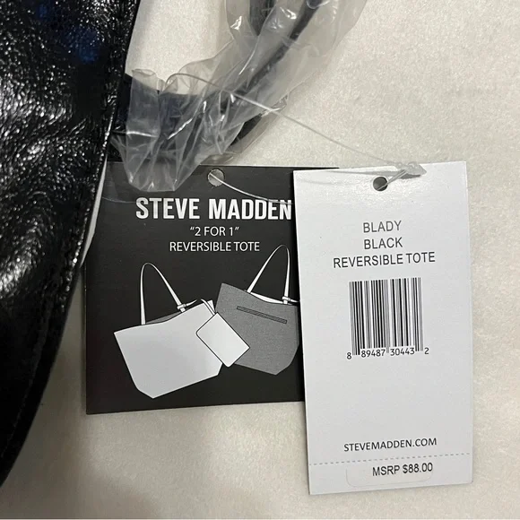 NWT Steve Madden Blady Black & Blue Reversible Floral Tote w/ Cosmetic Bag - Picture 4 of 6